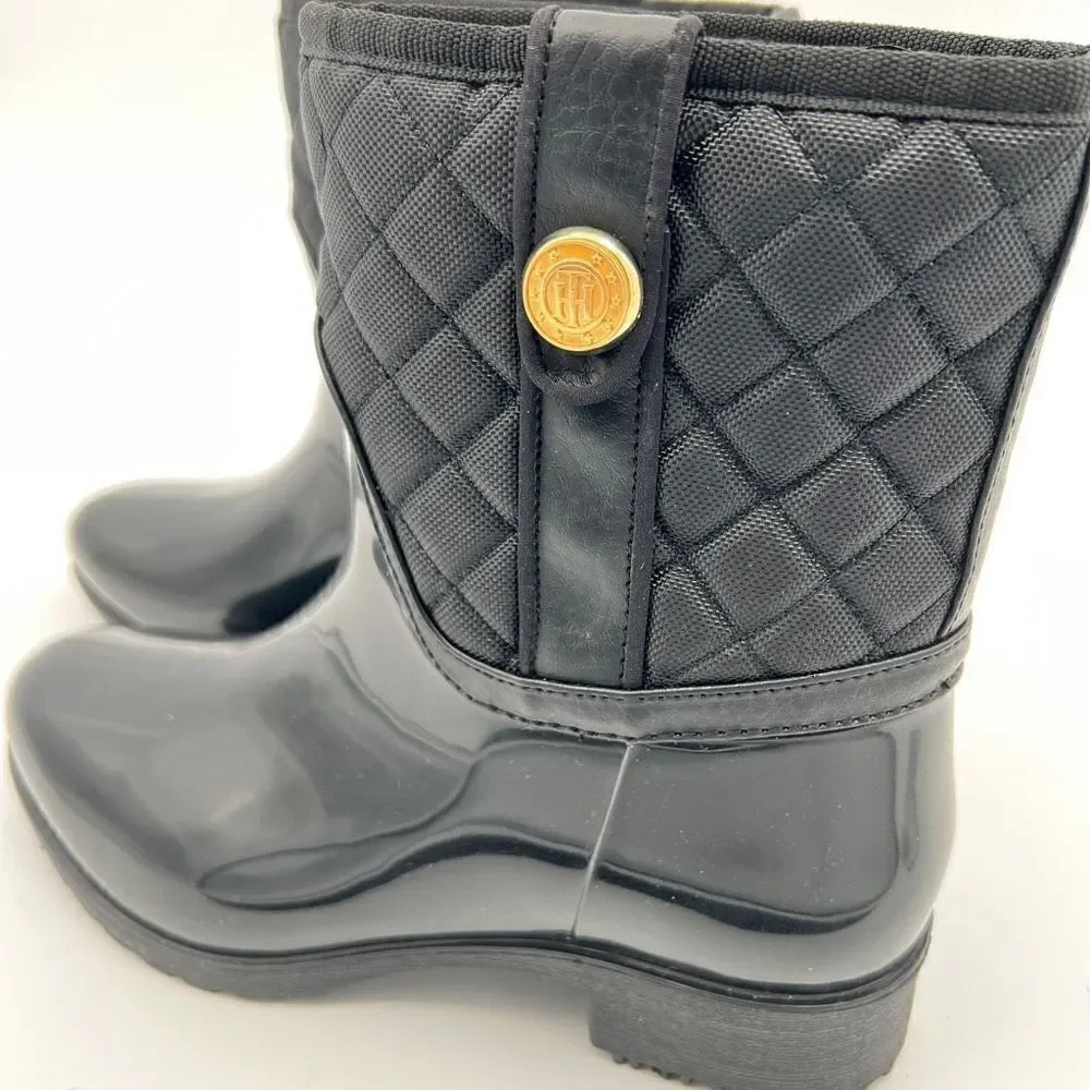 Tommy Hilfiger Shoes Women's Size 7 Black Freza Rain Boots Designer Waterproof